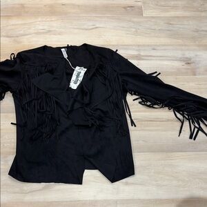 Faux suede lightweight Black Fringe Jacket